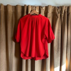 Coral Silk High-Neck Blouse